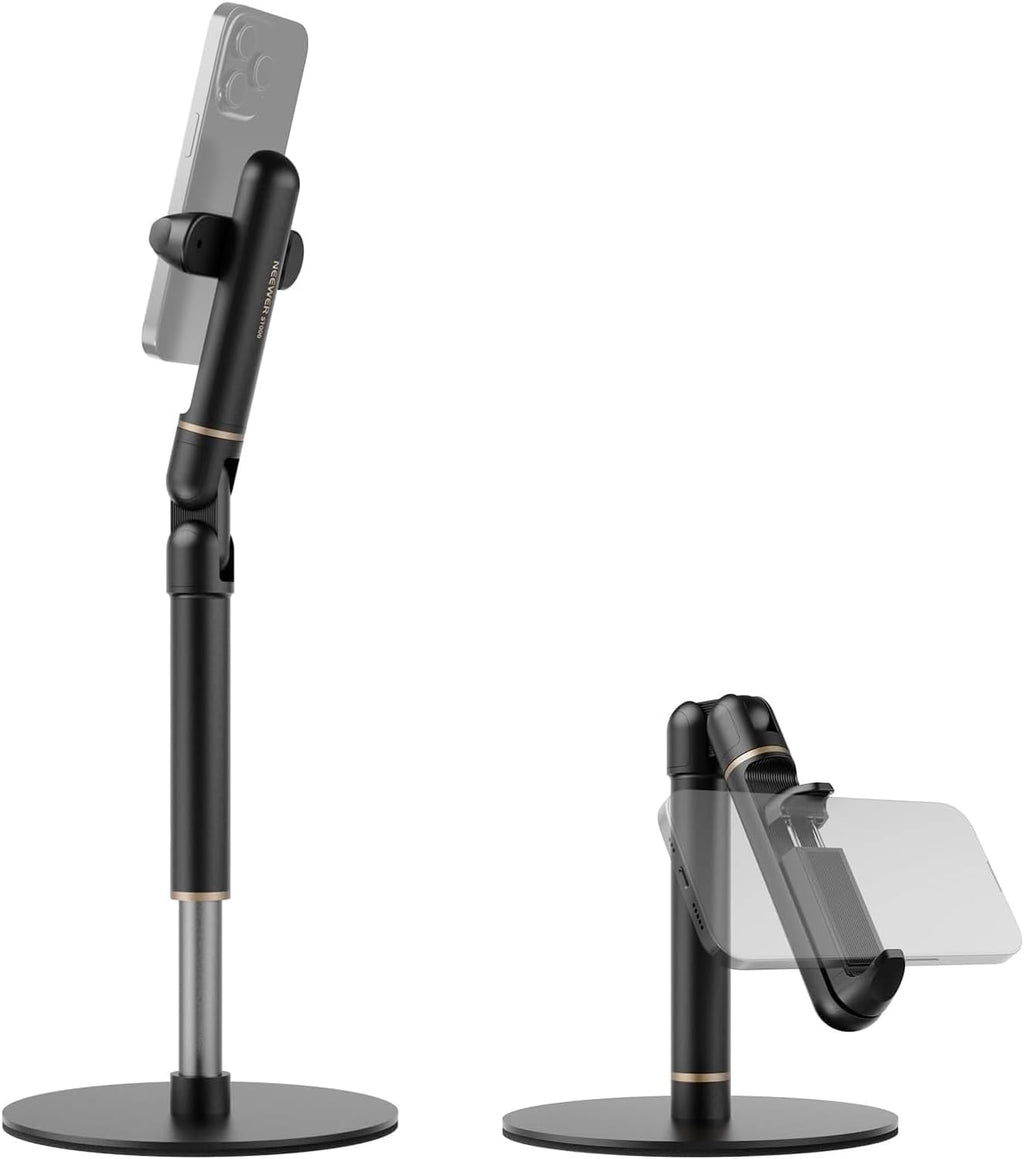 NEEWER Basics Cell Phone Stand for Desk, Adjustable Phone Holder Clamp with Weighted Metal Base, Office Table Phone Mount Compatible with iPhone 16 15 Pro Max Plus Samsung for Video Recording, ST006