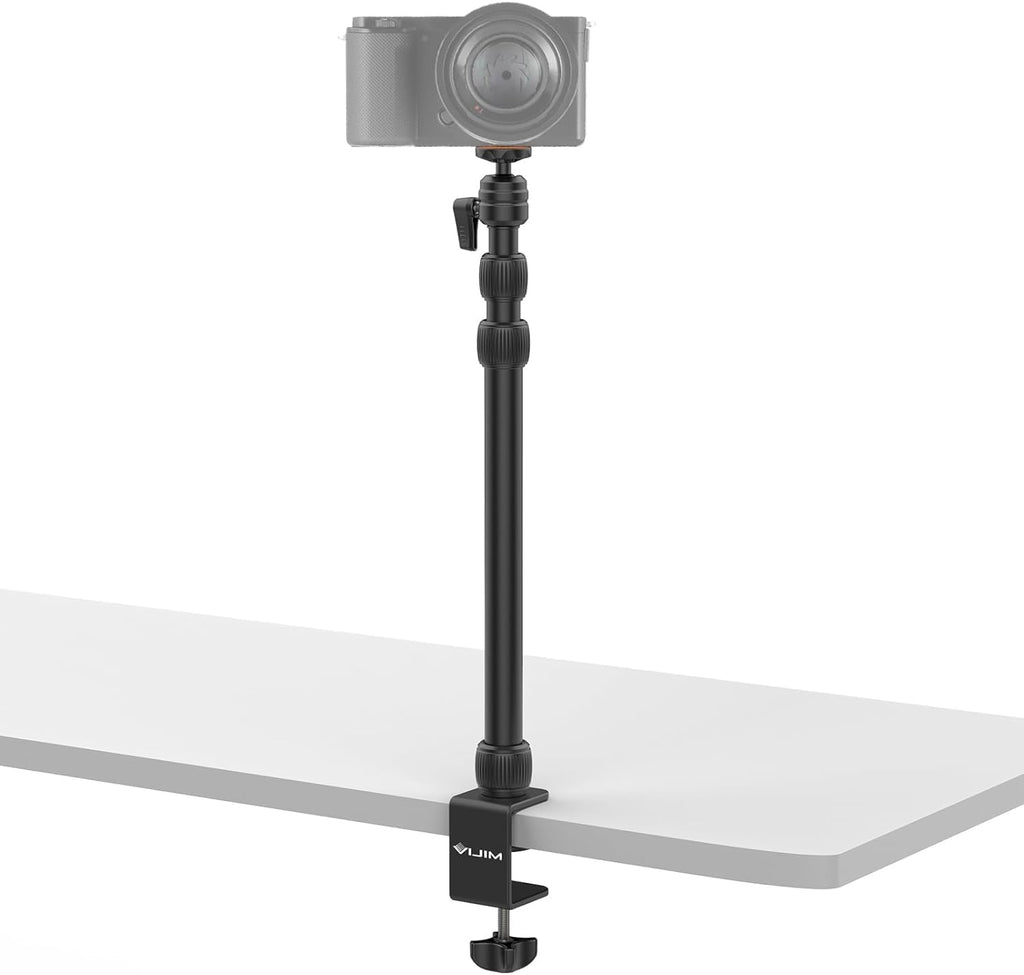 PICTRON LS10 Camera Desk Mount Table Stand with 1/4" Ball Head, 16"-33.8" Adjustable Light Stand, Tabletop C Clamp Arm for DSLR Camera, Ring Light, Live Streaming, Photo Video Shooting