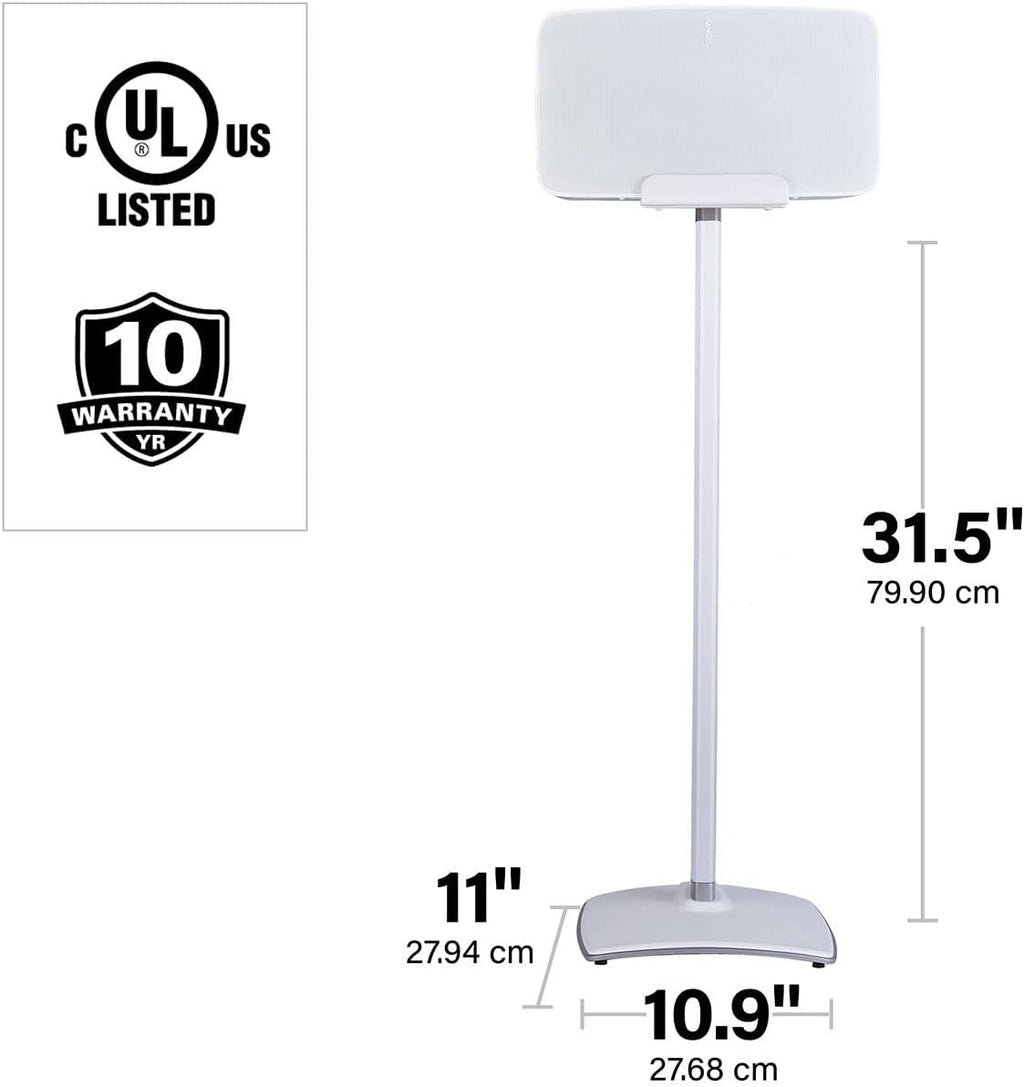 SANUS Wireless Speaker Stand for Sonos Five and Sonos Play:5 - Audio Enhancing Design for Vertical & Horizontal Audio with Built-in Cable Management & Premium Alloy Materials WSS52-W2 (White)