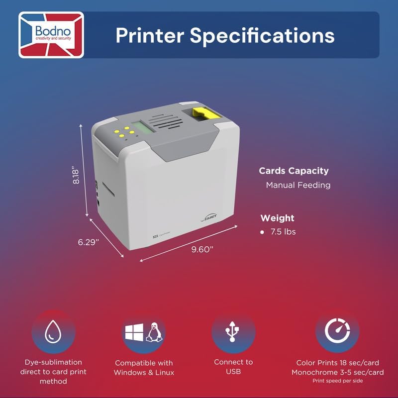 Bodno Seaory S25 Single Sided ID Card Printer & Complete Supplies Package ID Software - Bronze Edition