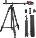 Phone Tripod, Arsoer 67" Adjustable Height Tripod with Horizontal Column and Removable Clip Mount for Overhead Shot, 360° Rotation Stand with Wireless Remote/Carry Bag for iPhone/Webcam