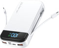 Portable Charger 32000mAh, 22.5W QC 3.0 PD 20W Smart LED Display Fast Charging Built in Cables Power Bank, External Battery Pack Charge 5 Devices Compatible with Cellphones (White)