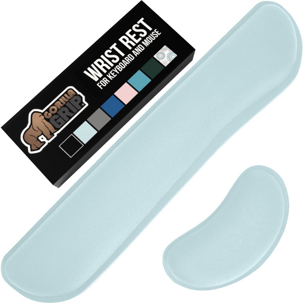 GORILLA GRIP Silky Gel Memory Foam Wrist Rest for Computer Keyboard, Mouse, Ergonomic Design for Typing Pain Relief, Desk Pads Support Hand, Arm, Mousepad Rests, Stain Resistant, 2 Piece Pad Sky Blue