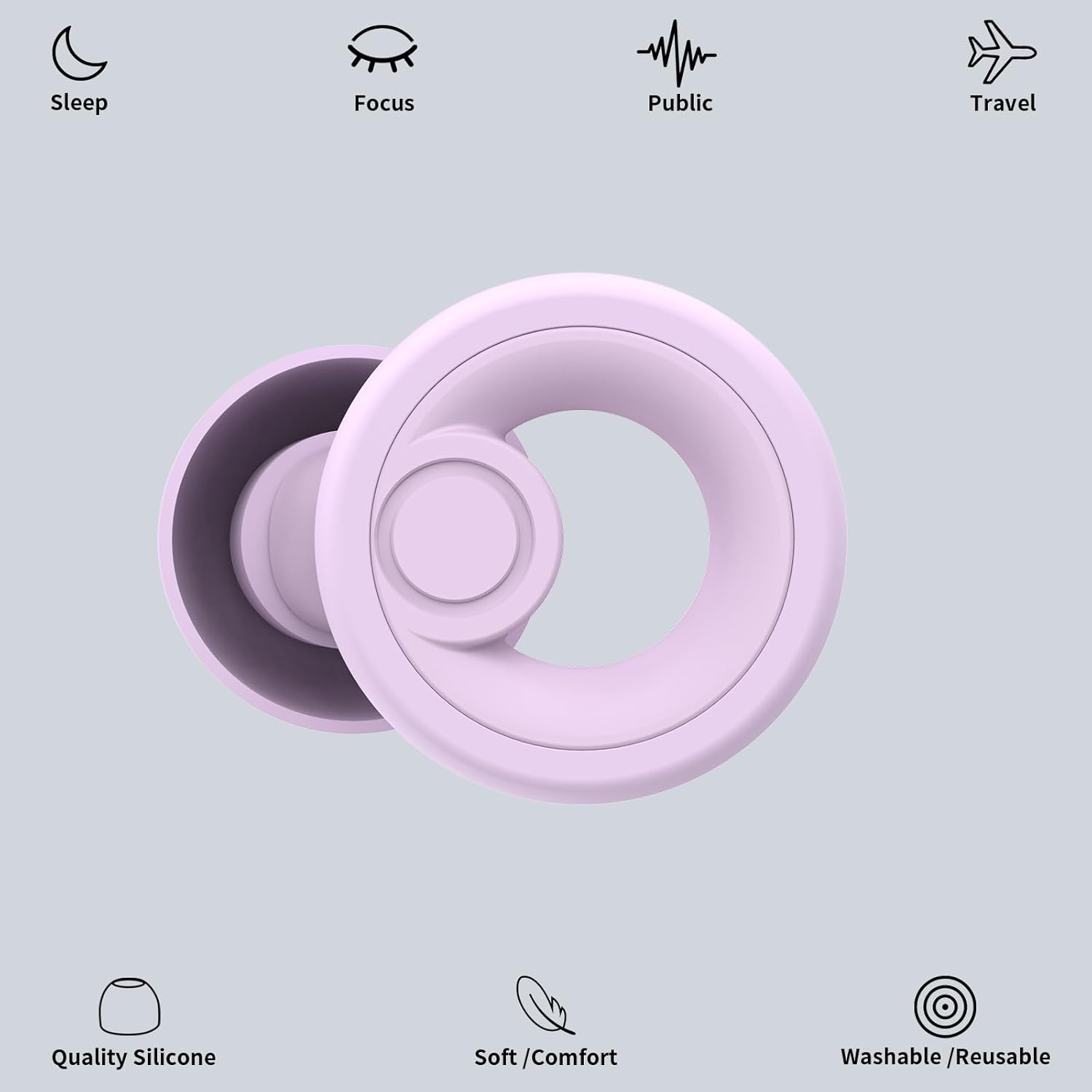 Ear Plugs for Noise Reduction, Reusable Concert Earplugs Hearing Protection, Soft Silicone Ear Plugs for Sleeping, Focus, Noise Sensitivity - Ear Tips in XS/S/M/L - Purple