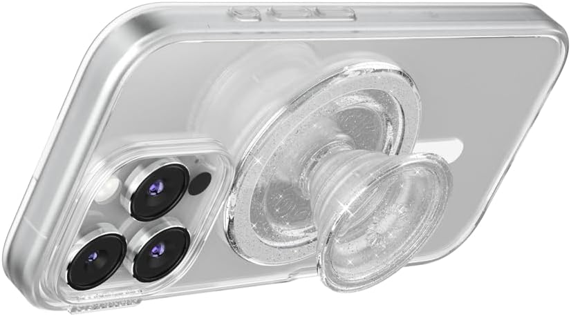 PopSockets Phone Grip for MagSafe with Kickstand, Magnetic Stand, Swappable Top, Secure Hold for iPhone MagSafe Cases, Phone & Tablet Grip, Cute PopSockets - Clear Glitter