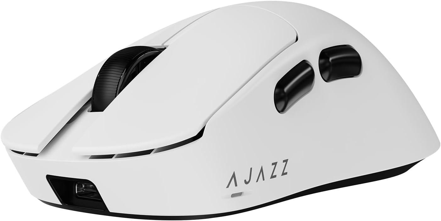 AJ179 V2 Triple Mode (2.4G/Wired/Bluetooth 5.2) Gaming Mouse, 12000 DPI, 56g Ultra-Light, Programmable 6 Buttons, 1000Hz Polling Rate, Ergonomic Right-Hand Design for Computer Laptop PC, White