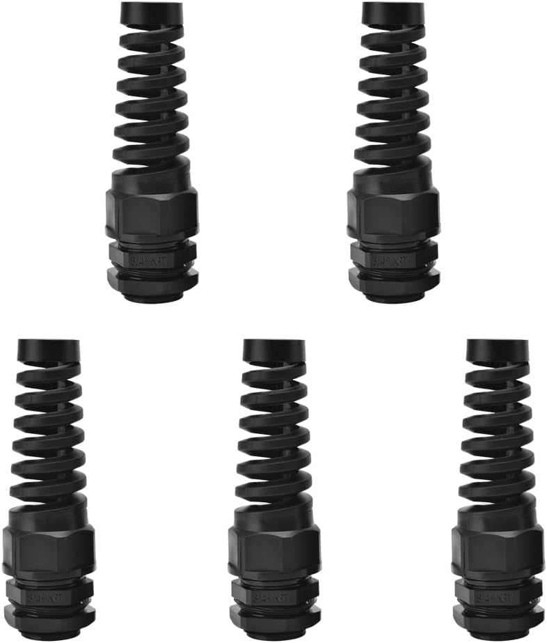 Strain Relief Cord Connector, CGELE 5 Pack NPT 3/4" Waterproof Cable Gland Cord Grip Spiral Adjustable Connector Strain Relief Cord Connectors Joints Nylon with Gaskets