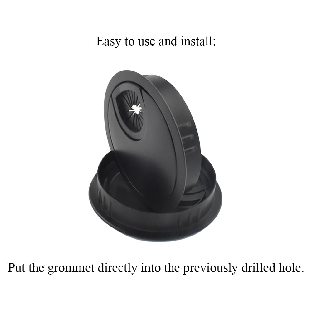 HAHIYO 2Pcs 2.4Inch/60mm Black Zinc Alloy Desk Grommet Wire Grommet Cable Management Cord Hole Cover Desk Wire Hole Insert Wire Organizer for Computer Office Home School Equipment Systems