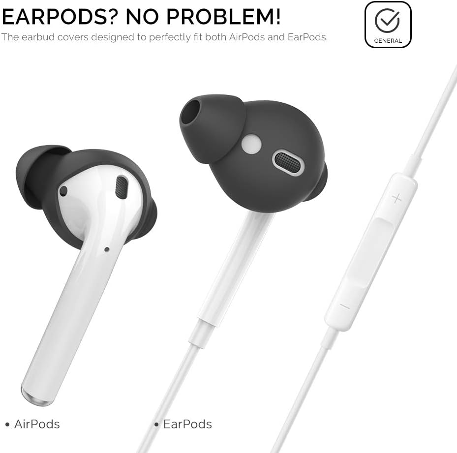 AhaStyle 3 Pairs AirPods Ear Tips Silicone Earbuds Cover [Not Fit in The Charging Case] Compatible with Apple AirPods (3 Pairs Small, Black)