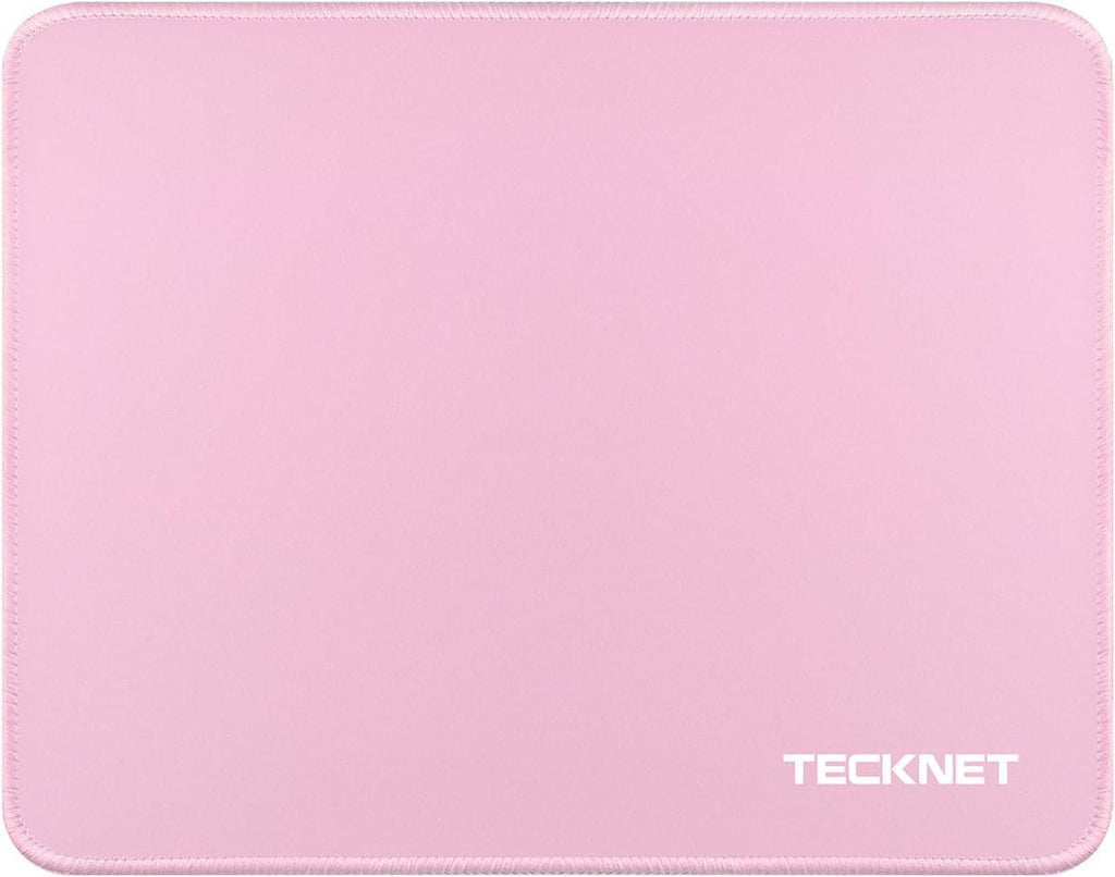TECKNET Mouse Pad with Anti-fray Stitchin, Waterproof Surface & Non-Slip Rubber Base with Stitched Edges Gaming Mouse Mat for Laptop，Compatible with Laser and Optical Mice - Pink