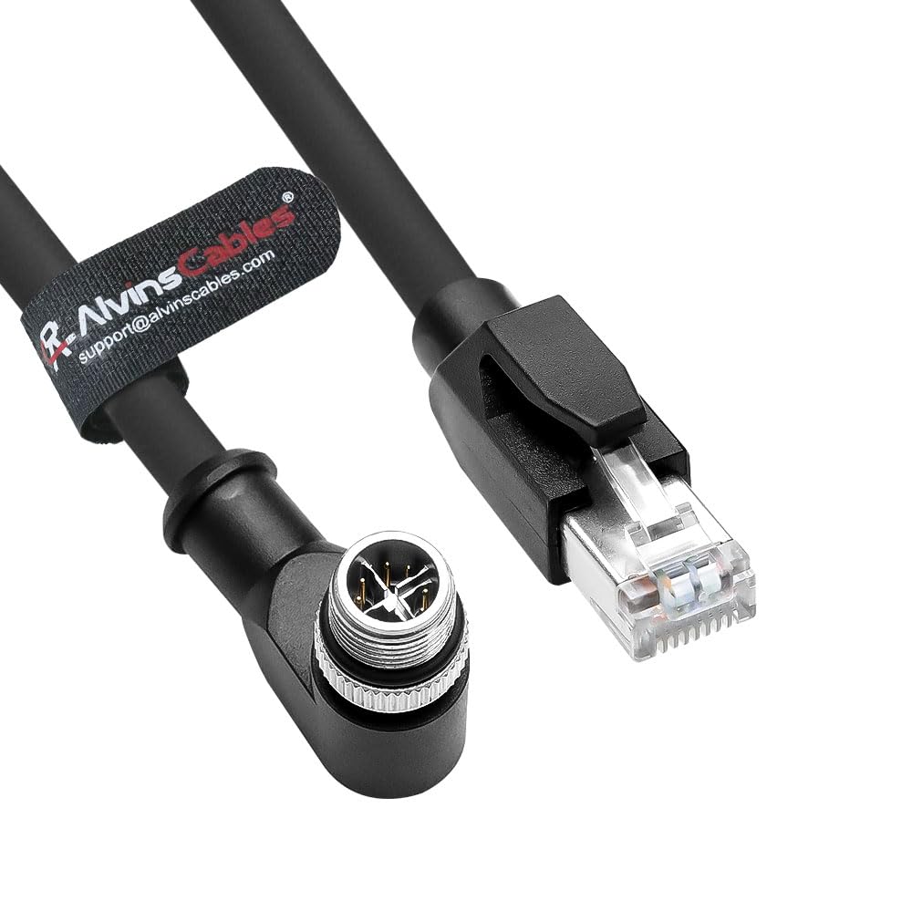Alvin's Cables M12 X-Code 8 Pin Male to RJ45 Ethernet Cable for Cognex Keyence Camera, High-Flex Cat6a Cable for Industrial Automation, Fieldbus Module, Robotics, Right Angle 3.3ft/1m