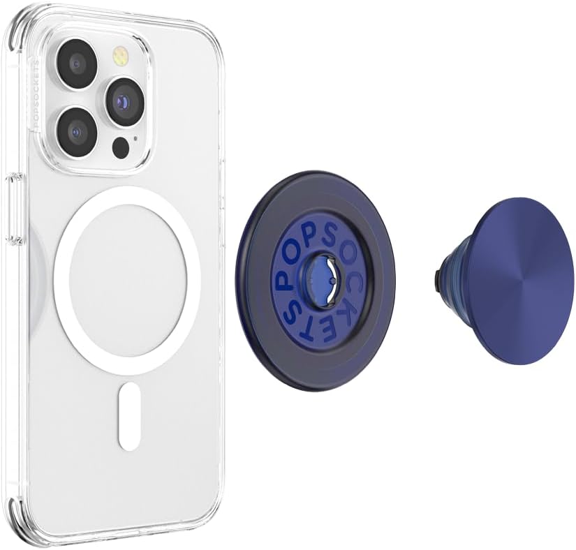 PopSockets Phone Grip for MagSafe with Kickstand, Magnetic Stand, Swappable Top, Secure Hold for iPhone MagSafe Cases, Phone & Tablet Grip - French Navy