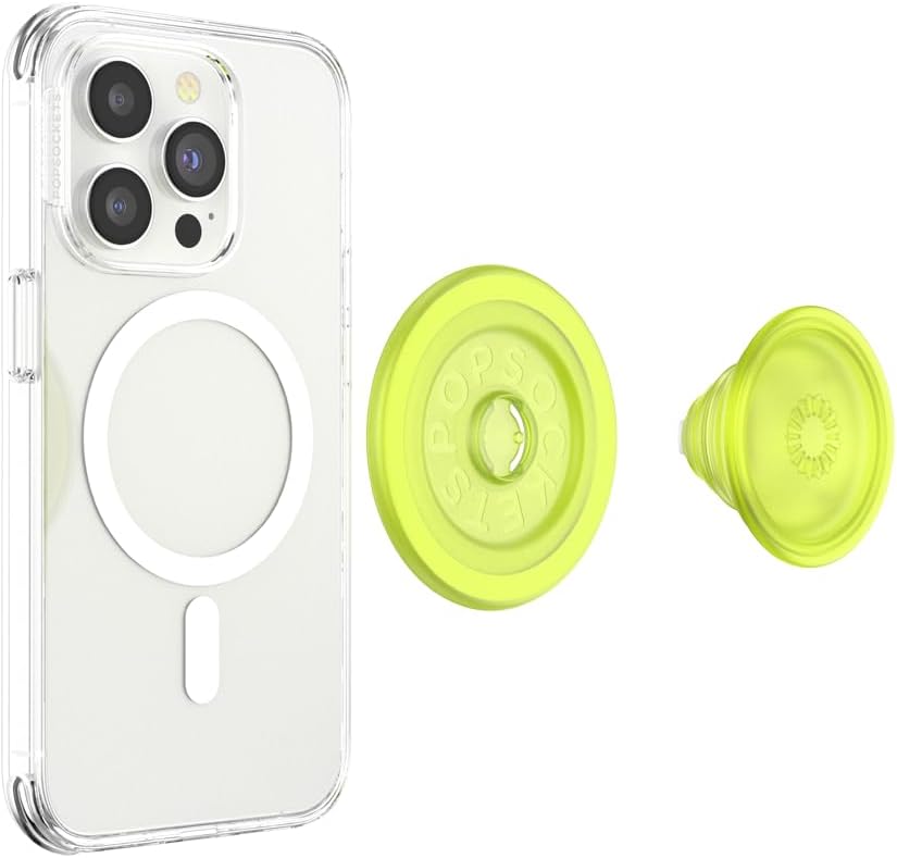 PopSockets Phone Grip for MagSafe with Kickstand, Magnetic Stand, Swappable Top, Secure Hold for iPhone MagSafe Cases, Phone & Tablet Grip - Chartreuly Translucent Glow in The Dark