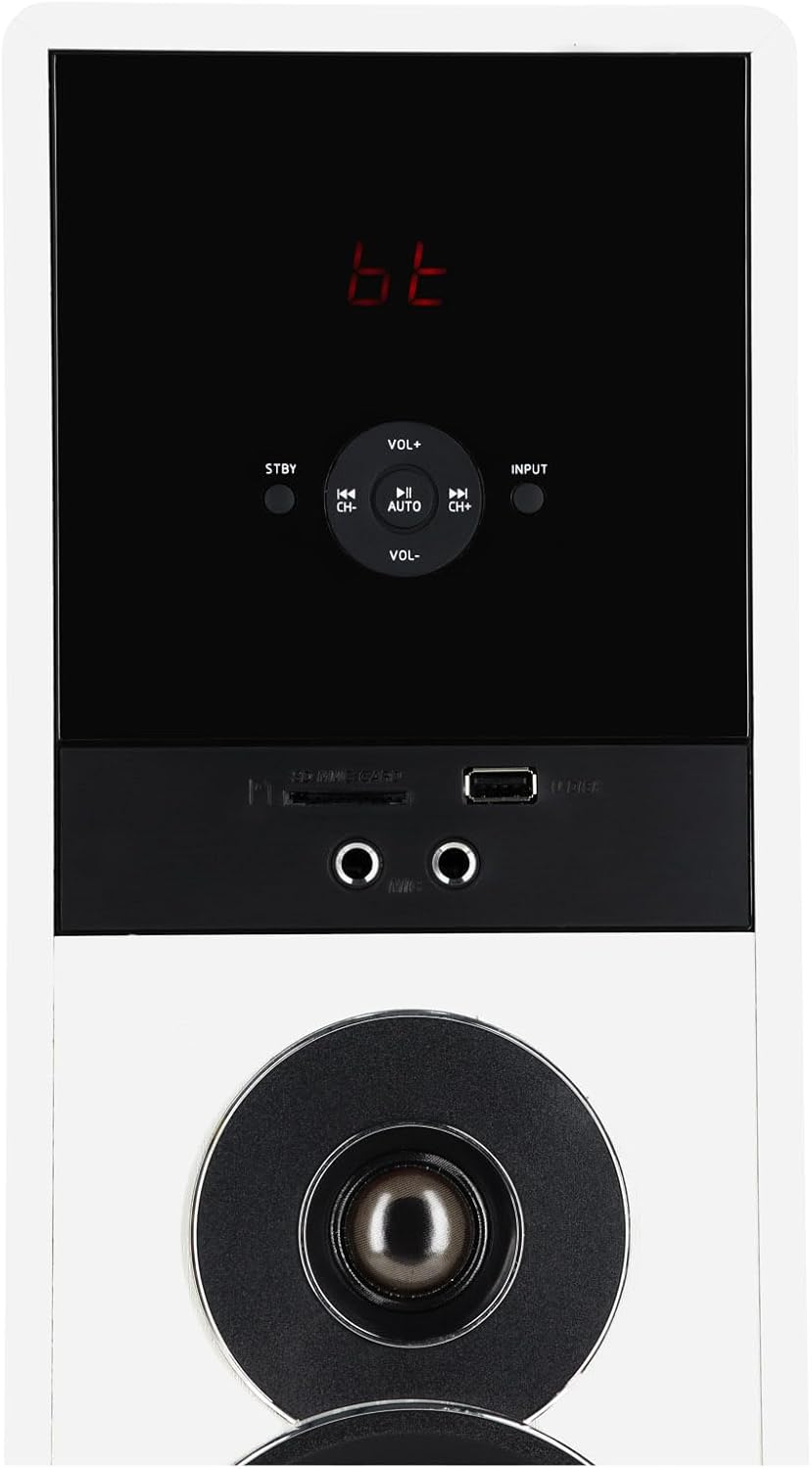 Rockville TM80W Powered Home Theater Tower Speaker System, White, 800W, 8" Subwoofers, Bluetooth, USB/SD Playback, FM Radio, Remote Control, Karaoke Ready, Perfect for Home Entertainment