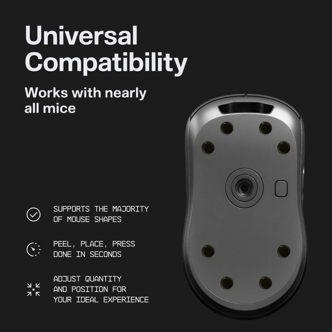 Wallhack UHMW-PE Dot Mouse Skates | Premium Universal Skates for Gaming Mice | Ultra-Smooth Glide on Cloth & Glass Pads | Customize Speed & Control | Durable, Easy to Apply | Black 7mm x 7mm