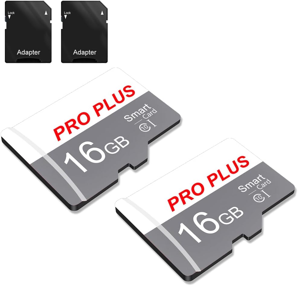 2 Pack TF Card 16GB with Adapter, High Speed Memory Card, UHS-I C10 A1 Memory TF Card for Tablet/Mobile Phone/Camera/Car Audio/Game Console (TF183 White Gray 16GB)