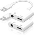 [Apple MFi Certified] 2-in-1 Charging & Audio Adapter for iPhone, Lightning to 3.5mm Headphone Jack Dongle Splitter, Supports Hi-Res Lossless Sound, Compatible with iPhone 14/13/12/11/XS/XR/8/7 2Pack