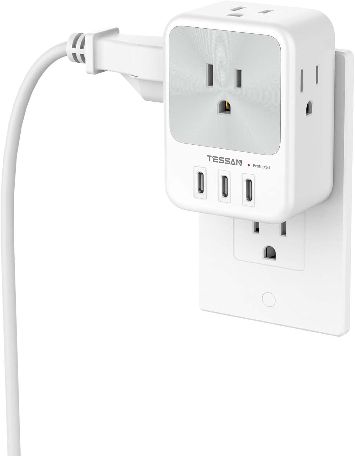 USB Multi Plug Outlet Splitter, TESSAN Surge Protector 4 Outlet Extender with 3 USB C Wall Charger Blocks, 3-Sided Multiple Plug Expander for Home Office Dorm Room Essentials