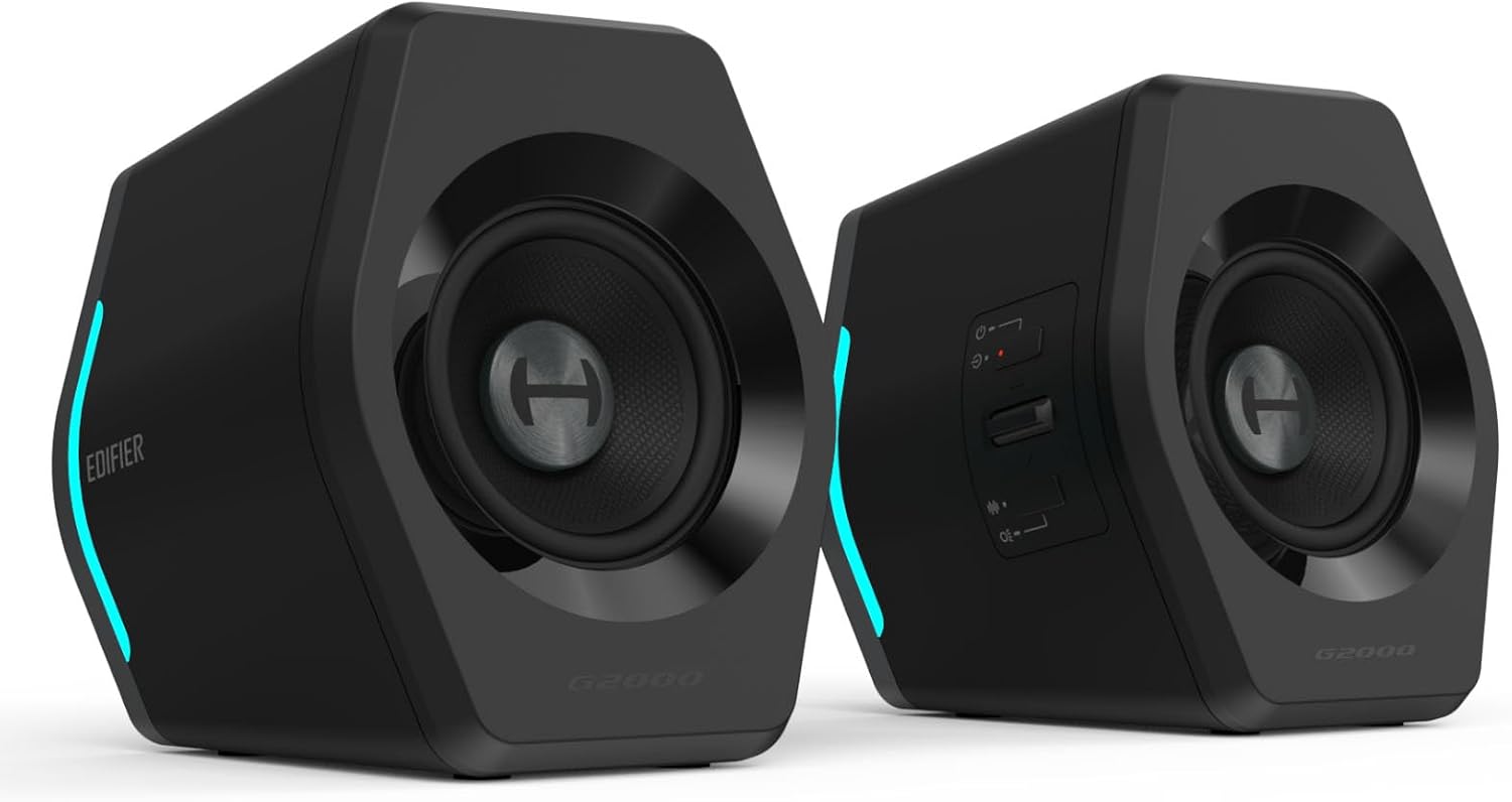 Edifier Hecate RGB Gaming Speakers, 32W Peak Power, Bluetooth 5.1, Game/Movie/Music Modes, 12 RGB Lighting Effects, Compact Design for PC/PS4/Desktop - Black