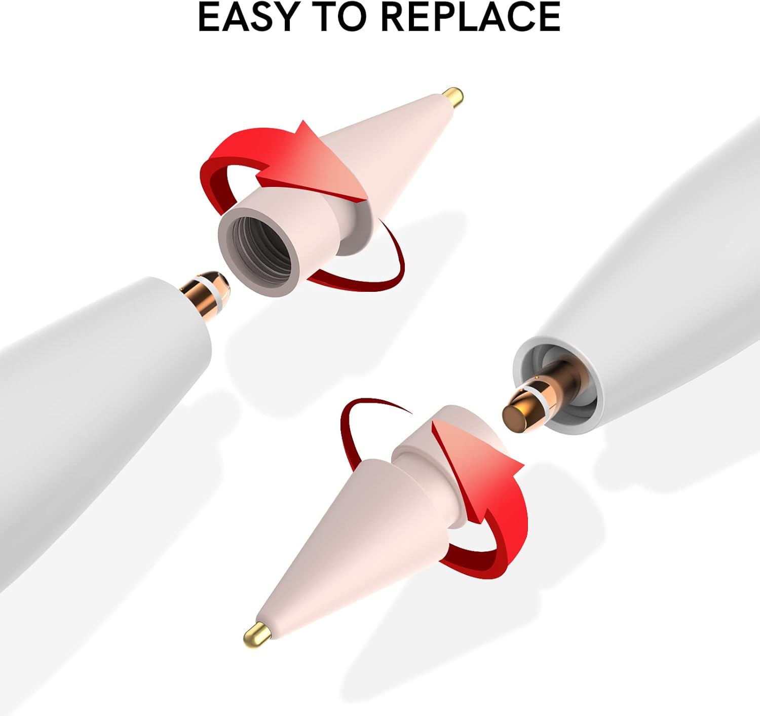 Delidigi 2 Pack Replacement Tips Compatible with Apple Pencil Pro/2nd Generation/1st Gen/USB C, Wear-Resistant iPencil Nibs Accessories Fine Point Precise Control Pen Like Tips