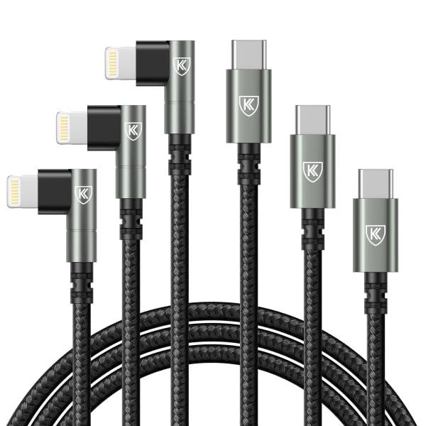 90 Degree USB C to Lightning 10FT, iPhone Charger [Apple MFi Certified] 3Pack Fast Charging Cables Cord,10 Foot Right Angle Nylon Braided USB C Lightning Cable for iPhone 14/13/12/11/Pro Max/Plus/8/7