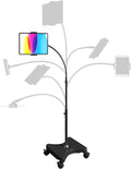 LEVO Adjustable Height Floor Stand on Wheels - Black with Casters - Tablet & Phone Holder with Gooseneck Mount, Stable Base - Compatible with All Cell Phones & Tablets (4-13 inch)