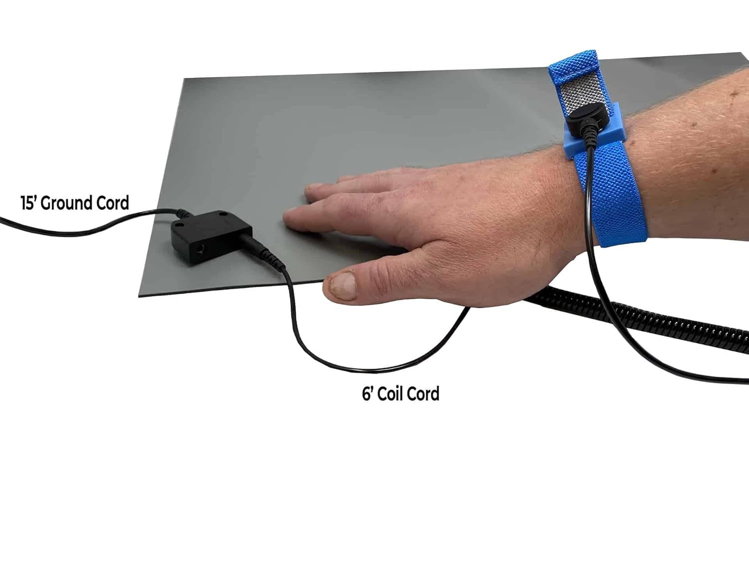 RubberStat Dual Layer ESD Compliant Workstation Rubber Table Mat Kit, Soldering, Cell Phone Repair, with Wrist Strap Set and Ground Cord - 24"x24" Grey