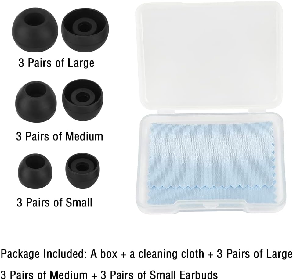 Silicone Earbud Tips Replacement Ear Tips for in- Ear Headphones Rubber Tips Ear Buds Replacement Earbuds Tips 9 Pairs S M L, Black