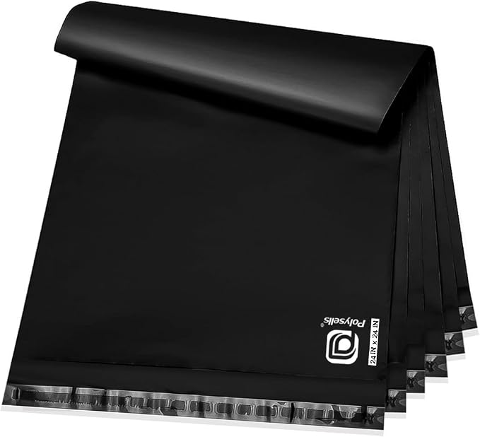 POLYSELLS 50 pcs 24x24 Inches Black Poly Mailers Shipping Envelopes, Strong by POLYSELLS