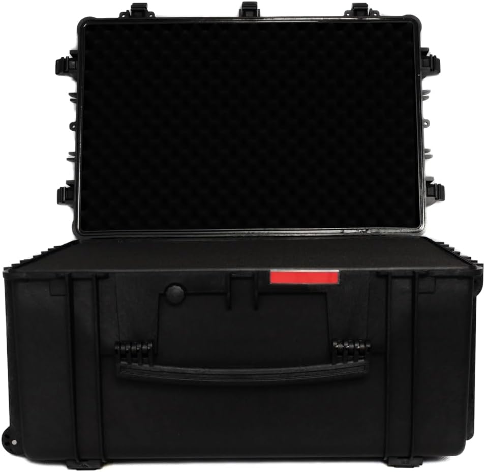 Valkyrie V133 Waterproof Rolling Hard Case with Foam - Camping Storage Box for Cameras, Drones, Accessories - Waterproof Tool Box with Lock Hardware, Large Hard Case (Black, 33.5 x 22.2 x 16.9)