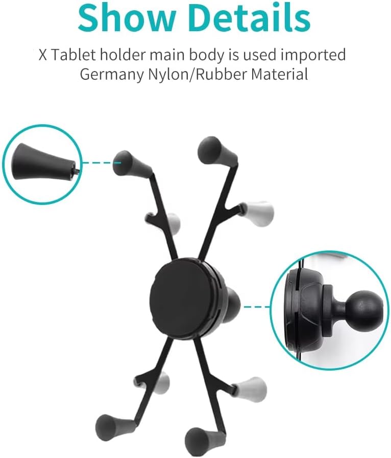 Strg Tablet Mount with Composite Double Socket Arm(Medium) for 6" Tablets, Tablet Holder Compatible with RAM Mount and All B Size 1" Ball Mounts Bases for Motorcycle Bike Car Truck etc
