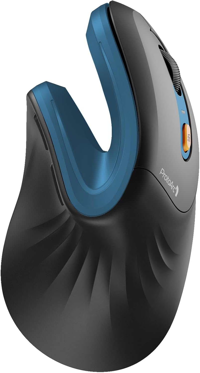 ProtoArc Ergonomic Mouse, EM11 NL Bluetooth Rechargeable Wireless Vertical Mouse, 3 Multi-Device Connectivity for Computer/PC/Laptop, 2.4GHz Optical Mice for Windows, Mac OS, Blue