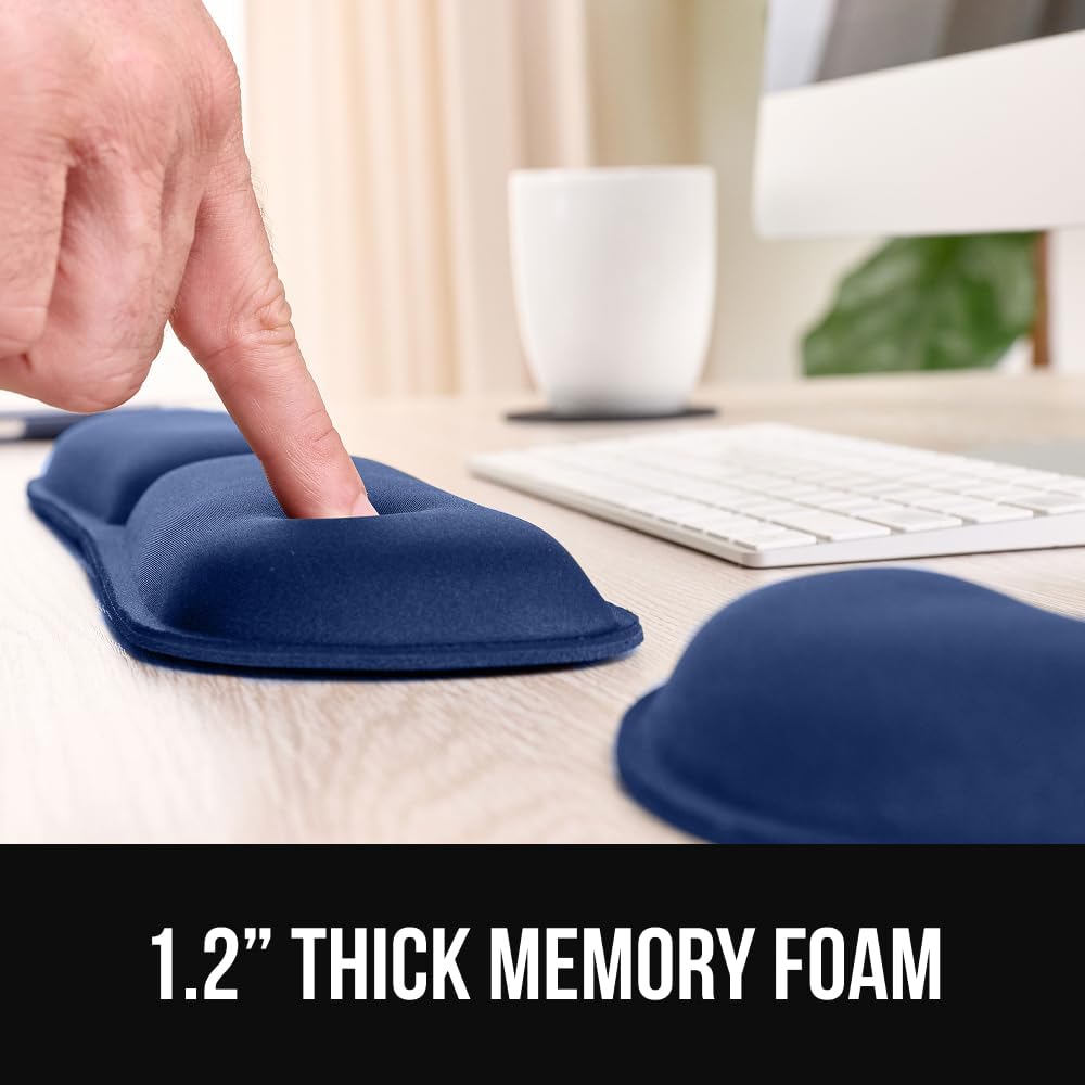 GORILLA GRIP Silky Gel Memory Foam Keyboard Wrist Rest for Computer and Mouse Pad, Ergonomic Design Typing Support, Desk Office Supplies, Hand & Arm Mousepad Cushion and Coaster 3 Piece Set Navy Blue