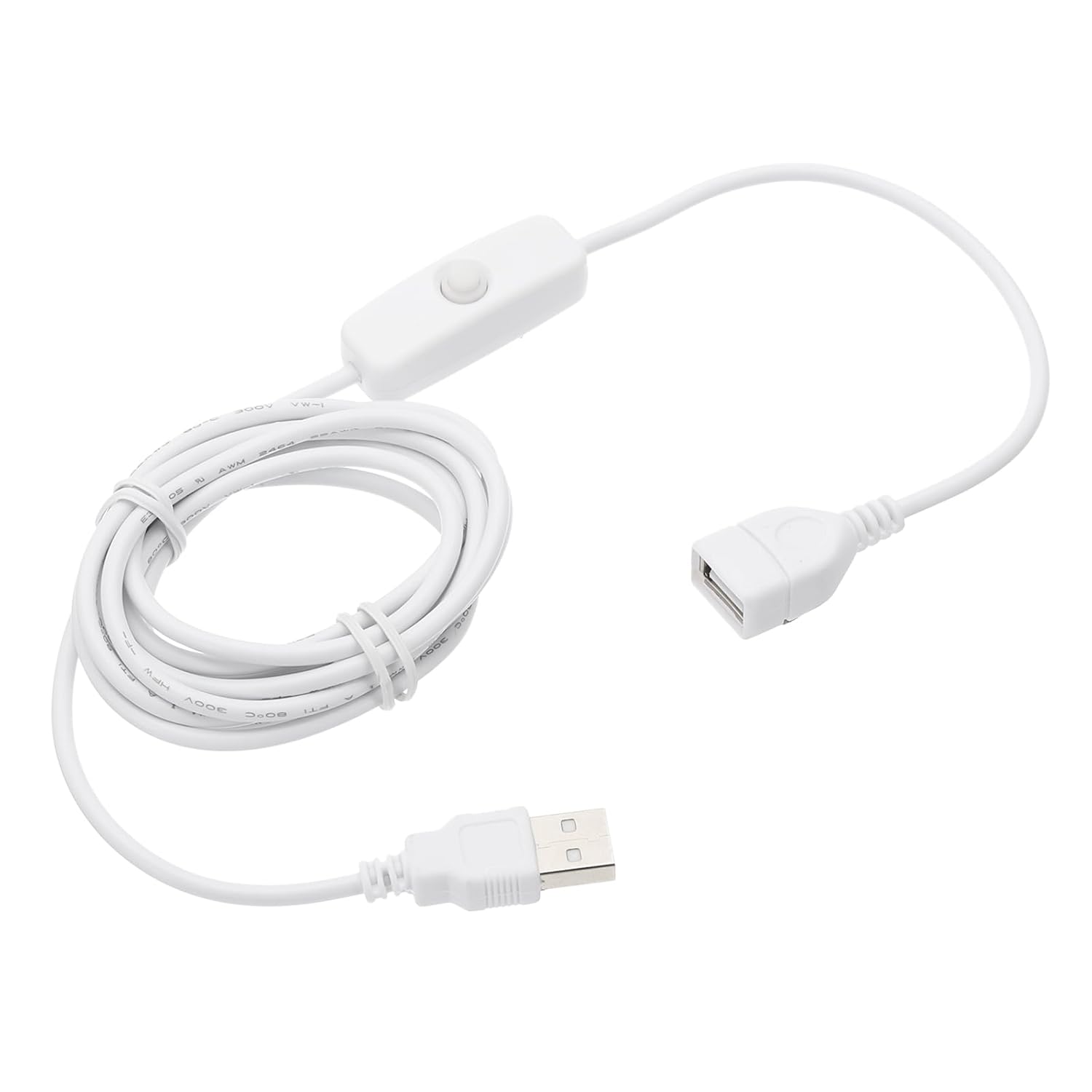 MECCANIXITY USB Extension Cable with ON/Off Button Switch 2m USB Male to Female Extension Cord for Desk Lamp Fan LED Light Strip White Pack of 1