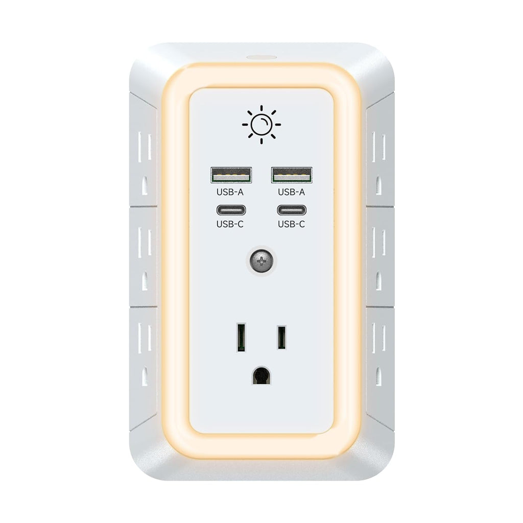 Multi Plug Outlet, USB Wall Charger, Surge Protector, 7 Outlet Extender with 4 USB Charging Ports (2 USB C) 1680J Power Strips Outlets with Night Light, Wall Plug Adapter Spaced for Home Travel Office