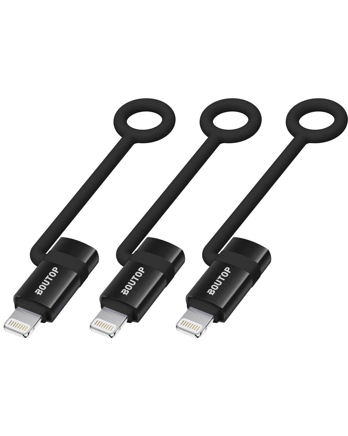 [MFi Certified] 36W USB C to Lightning Cable Adapter, Support Data Sync/PD Fast Charging Compatible with iPhone iPad AirPods, with Anti-Lost Holder - Black 3 Pack
