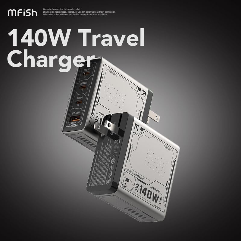 Mfish 140W USB C Charger, 4-Port GaN Charger Block, Foldable Fast Laptop Charger Power Adapter for MacBook Pro/Air, iPad Pro, iPhone 16 Pro, Galaxy S25/S24, Steam Deck, Google Pixelbook, and Tablet