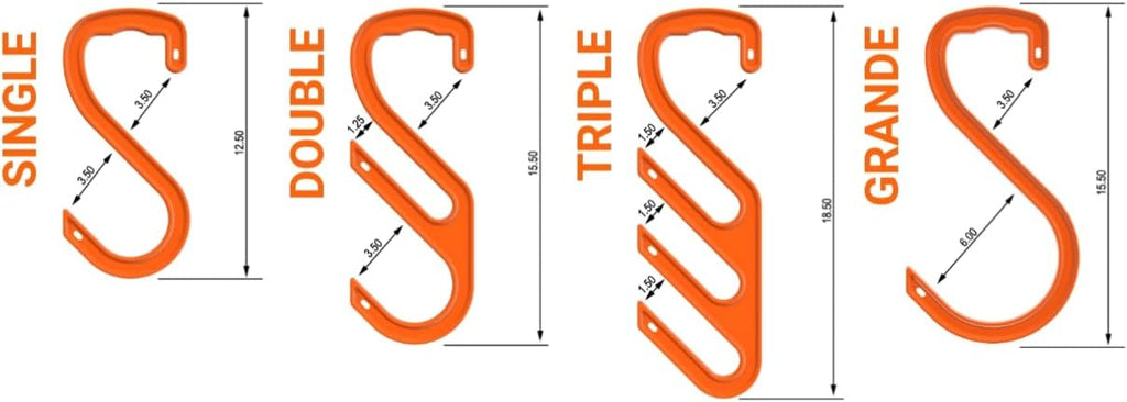 HIGH 5 Hook Triple - Heavy Duty, Industrial Safety Hook for Hanging Cables, Cords, Hoses and Welding Leads. 250 lb Capacity (Box of 20)