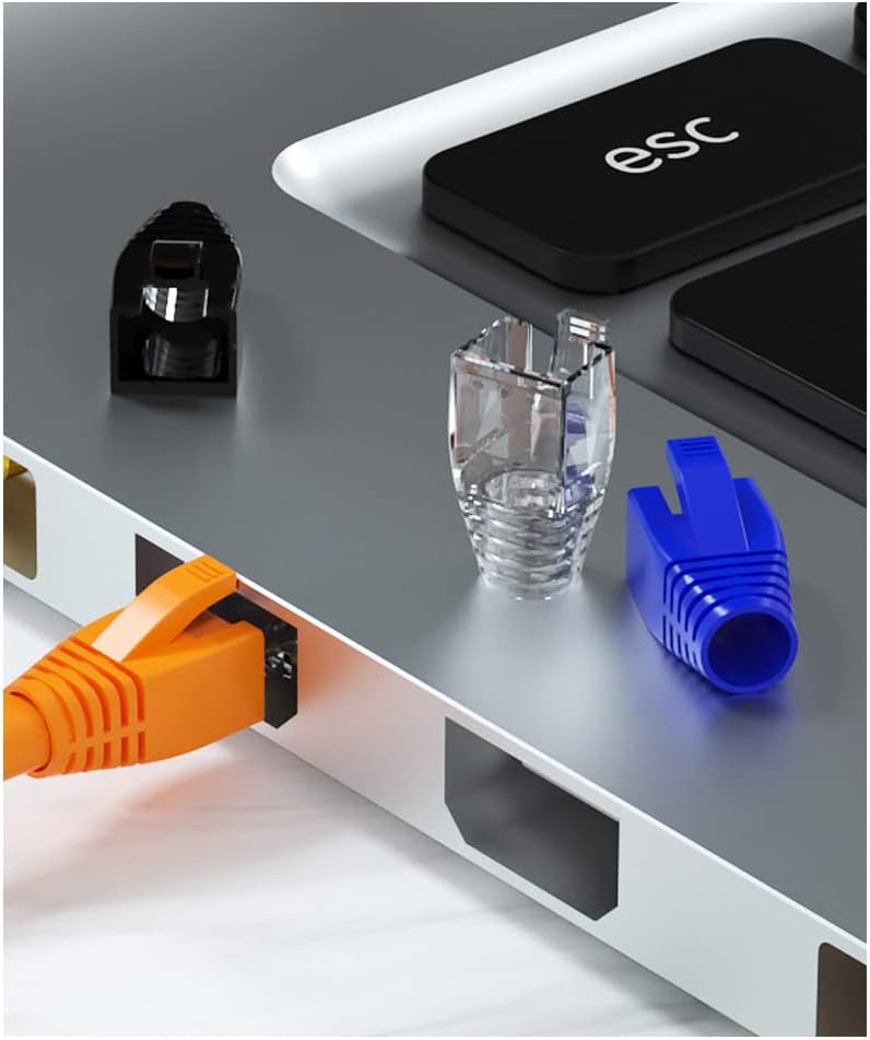 50 Pcs Cat7 Cat7A Cat8 Strain Relief Boot, RJ45 Plug Connector Cover Modular Network Plug Connector Cap Cable Connector Boots, Darkgrey
