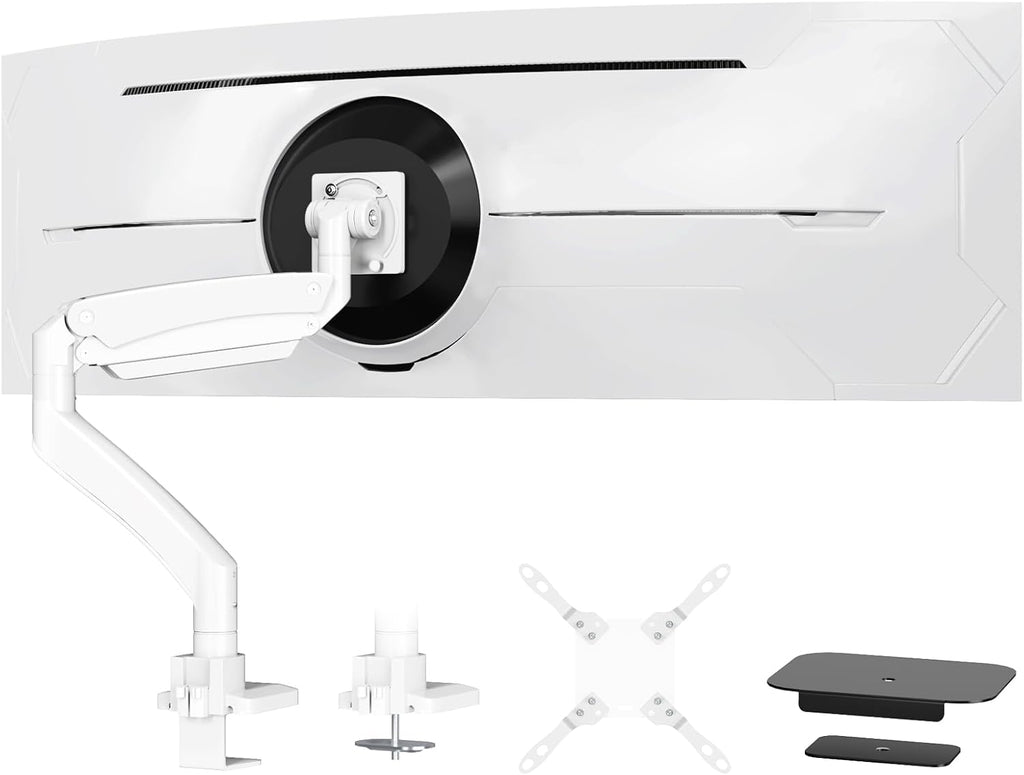 Ultrawide Monitor-Arm Heavy Duty 22-57‘’ - PUTORSEN Aluminum Single Monitor Mount Holds up to 59.4 lbs, Premium Adjustable Desk Mount Stand, VESA 75/100/200 mm, White