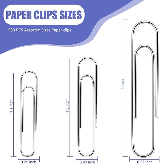 Paper Clips, Premium Silver Paperclip Large Medium and Small, Rustproof Metal - Image 2