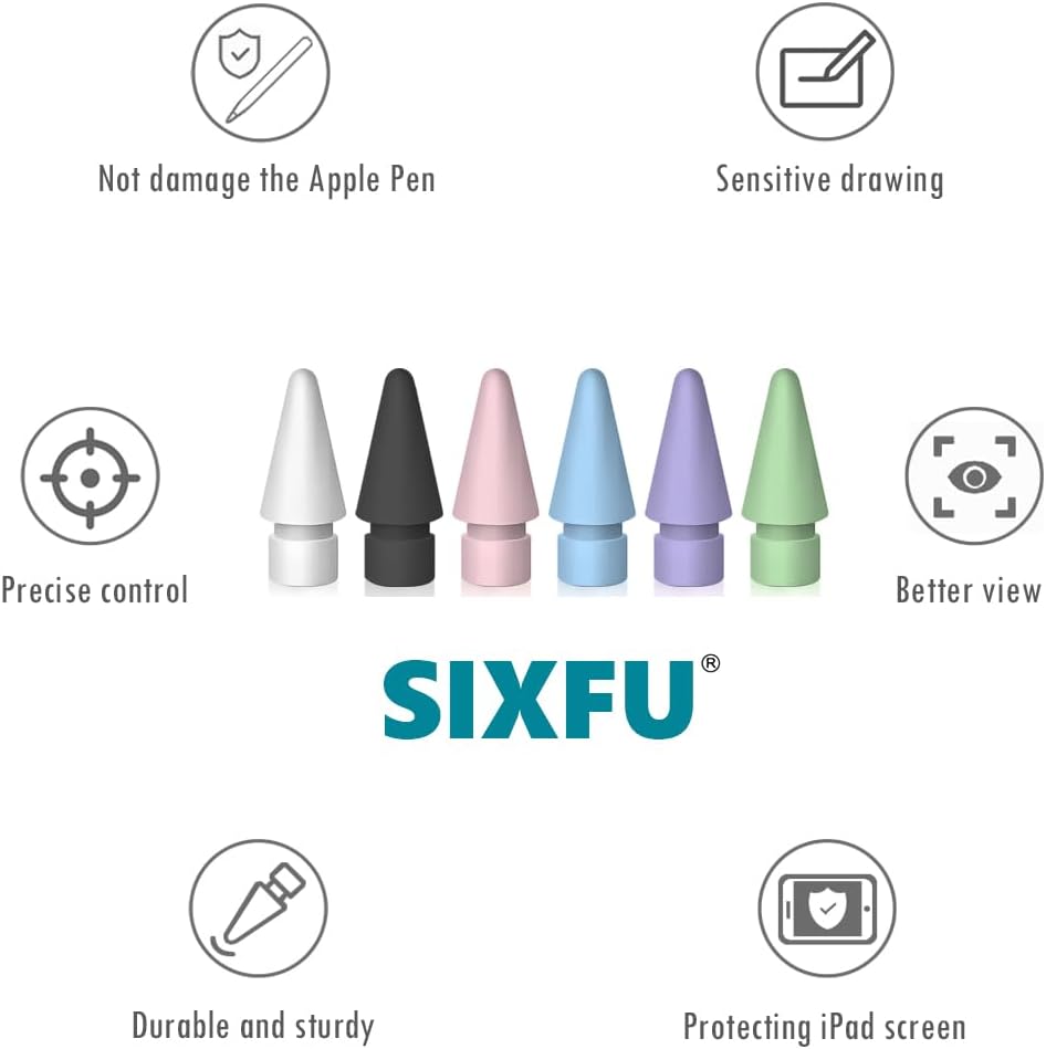 12 PCS Tips for Apple Pencil tip, Apple Pen Tips Compatible with iPad Pencil Tip Nib with Cover Case for Apple Pencil Pro/USB-C/ 1st Gen/ 2nd Generation iPencil(White,Black,Pink,Blue,Purple,Green)