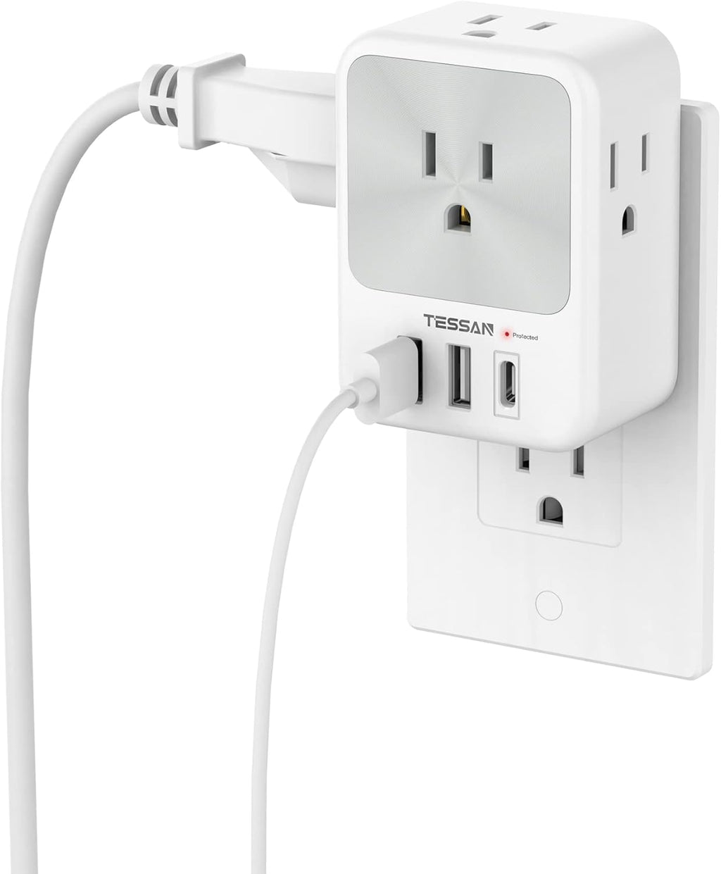 Surge Protector Wall Outlet Extender, TESSAN Multi Plug Outlet Splitter with 3 USB Charging Blocks(1 USB C), Multi Plug Wall Charger for Home, Office, School, College Dorm Essentials