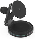 Foldable 360º Rotatable Zinc Alloy 3-in-1 Magnetic Wireless Charger, Charging Station, Charging Stand,15W for iPhone 12-16,5W for Apple Watches,AirPods(Adapter Included) (Black)