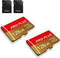 2 Pack TF Card 128GB with Adapter, High Speed Memory Card, UHS-I C10 A1 Memory TF Card for Tablet/Mobile Phone/Camera/Car Audio/Game Console (TF162 Red Gold 128GB)