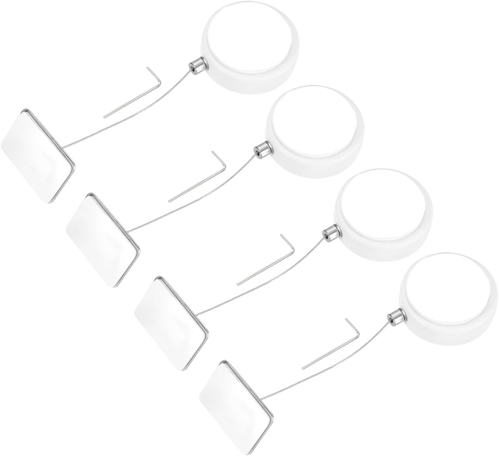MECCANIXITY 3.3ft Retractable Cable Lock with Square Patch Remote Control Security Lock with Adjustable Cord Tether Anti Theft for Laptop, TV, 150 G, White, 4 Pack