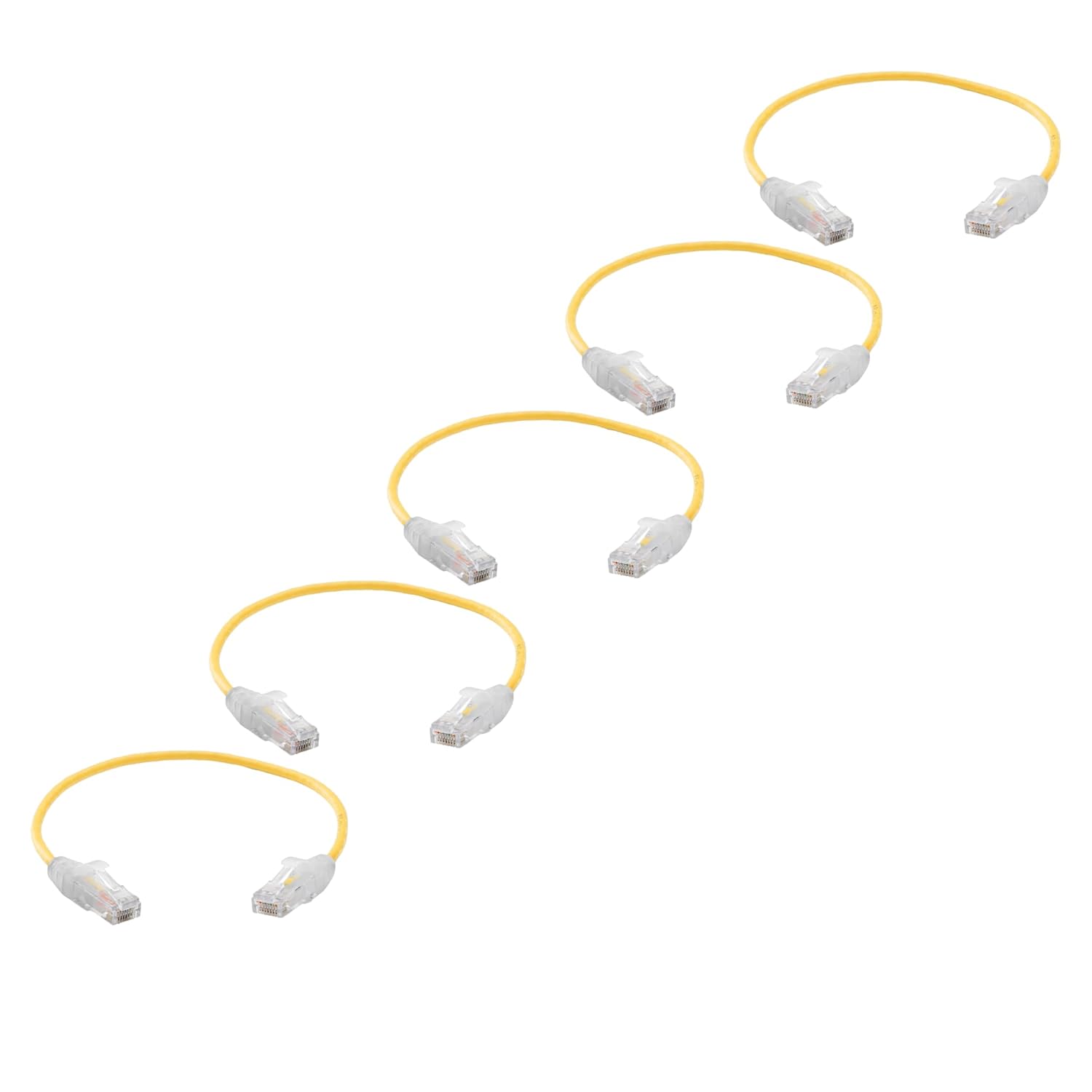 TRUECABLE Cat6 Component Rated Patch Cable, Unshielded (U/UTP), 1ft, Yellow, 28AWG Solid Copper, Snagless 10G High-Speed Ethernet Cable, PoE++ 4PPoE 100W, UL Listed, RoHS-3, 5 Pack