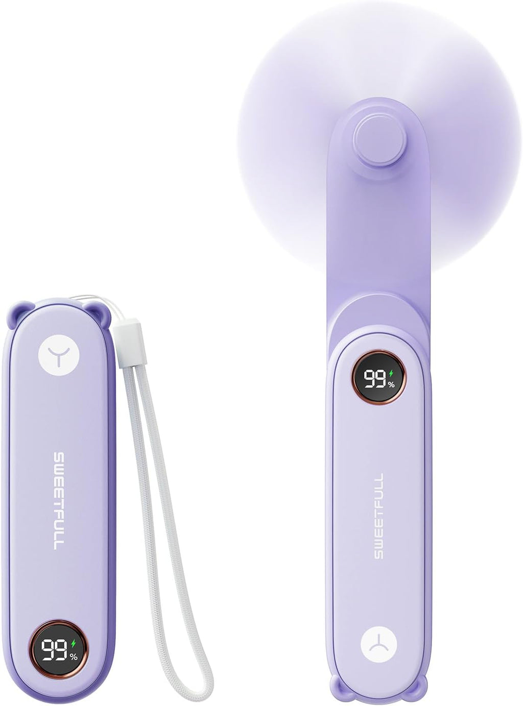 SWEETFULL Portable Handheld Mini Fan with LED Display, 3-in-1 Personal Foldable USB Rechargeable Hand Held Fan & Flashlight for Travel, Lash Eyelash, Cute Small Pocket for Women, Girls