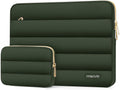 MOSISO 13.3 inch Laptop Case, 13-13.3 inch Puffy Laptop Sleeve Compatible with MacBook Air 13 13.6 M4 M3 M2 M1/Pro 13/Pro 14, HP Dell ASUS Lenovo,Polyester Horizontal Bag with Small Case, Army Green