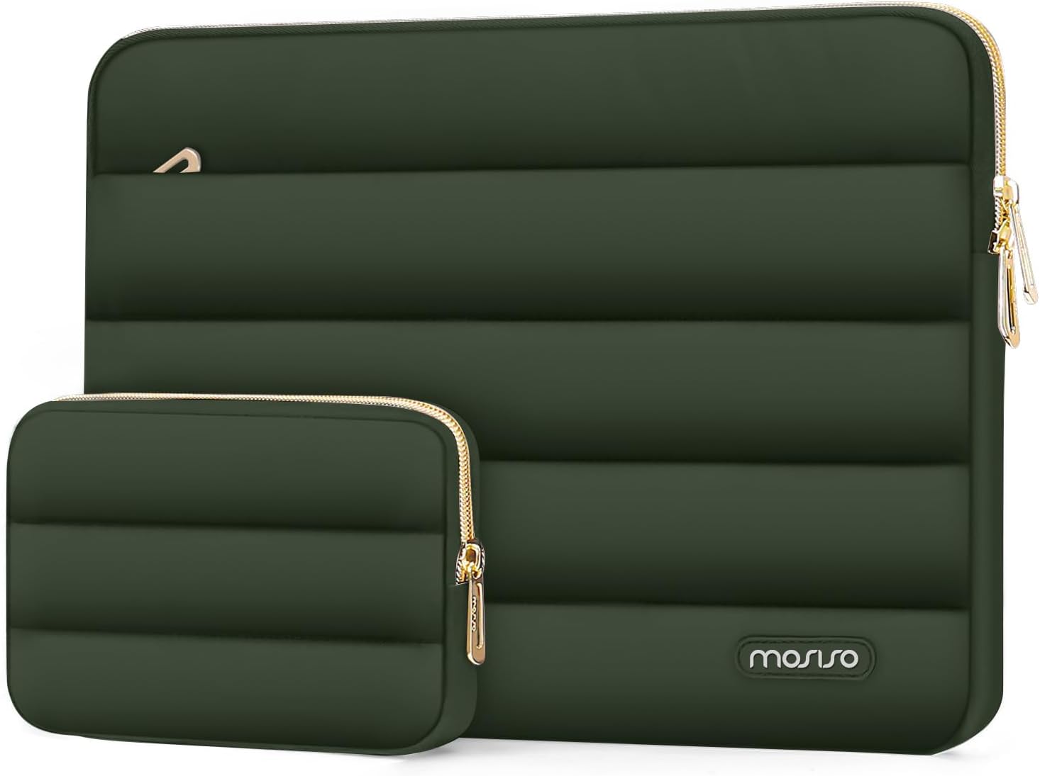 MOSISO 13.3 inch Laptop Case, 13-13.3 inch Puffy Laptop Sleeve Compatible with MacBook Air 13 13.6 M4 M3 M2 M1/Pro 13/Pro 14, HP Dell ASUS Lenovo,Polyester Horizontal Bag with Small Case, Army Green